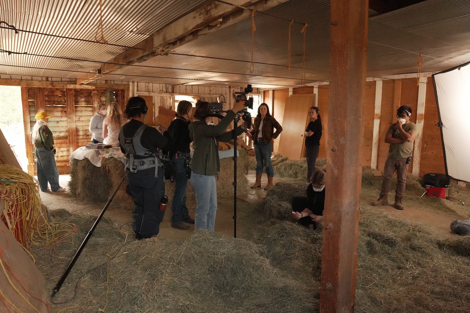 Getting set up inside the barn
